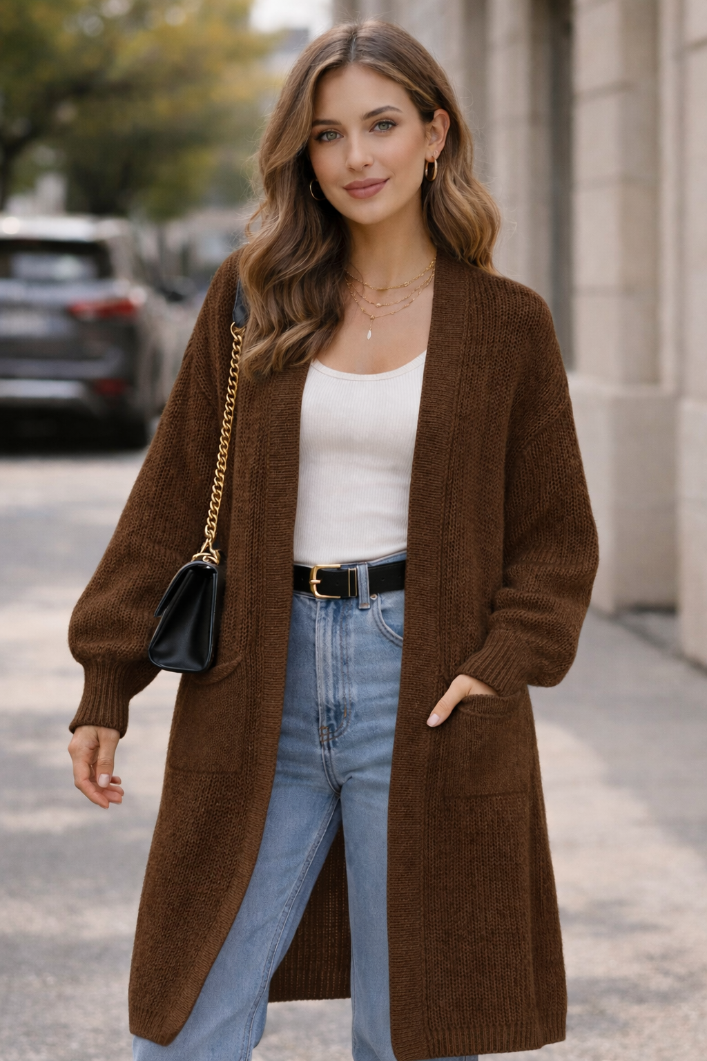 Gilet Lya – Gilet long en maille texturée