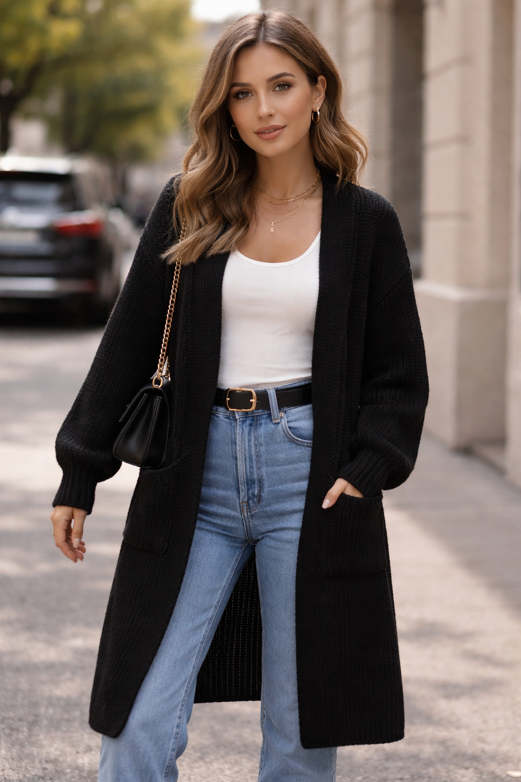 Gilet Lya – Gilet long en maille texturée